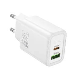 Caricabatterie Rete HOCO N63, 30W, 3A, 1 x USB-A - 1 x USB-C, Bianco