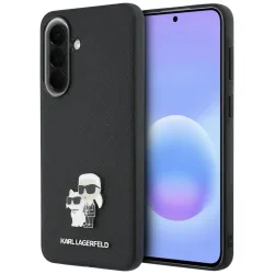 Custodia per Samsung Galaxy A37 5G, Karl Lagerfeld, Saffiano Karl & Choupette Metal, Nera
