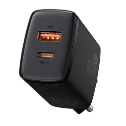 Caricatore da rete Baseus Compact, 20W, 3A, 1 x USB-A - 1 x USB-C, Nero CCXJ-B01