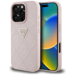 Custodia per Apple iPhone 16 Pro Max, Guess, Hot Stamp 4G Pattern Triangle Logo, Rosa