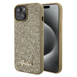 Custodia per Apple iPhone 15, Guess, Disco Metal Script, Dorata