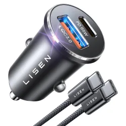 Caricabatterie Auto con Cavo USB-C Lisen, 83W, 3.25A, 1 x USB-A - 1 x USB-C, Argento YL0223110003