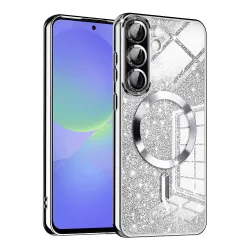 Custodia MagSafe per Samsung Galaxy A56 A566 / A36 A366, Techsuit, Luxury Glitter, Argento