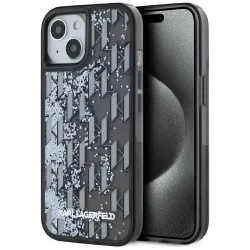 Custodia per Apple iPhone 15, Karl Lagerfeld, Liquid Glitter Monogram, Nera