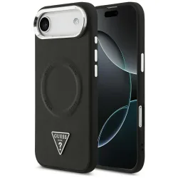 Custodia MagSafe per Apple iPhone 17 Air, Guess, Logo Triangolo, Nera Argentata