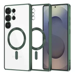 Custodia MagSafe per Samsung Galaxy S25 Ultra S938, Techsuit, Luxury Crystal, Verde Scuro