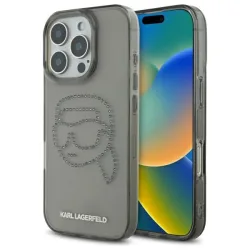Custodia per Apple iPhone 16 Pro Max, Karl Lagerfeld, IML Rhinestones Karl's Head, Nera