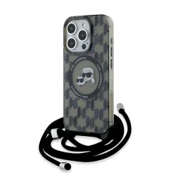 Custodia MagSafe per Apple iPhone 15 Pro, Karl Lagerfeld, IML Crossbody Monogram Karl & Choupette's Heads, Nera
