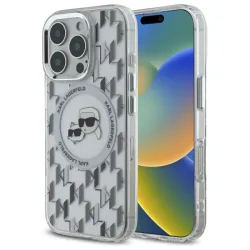 Custodia MagSafe per Apple iPhone 16 Pro, Karl Lagerfeld, IML Monogramma Karl & Choupette's Heads, Trasparente