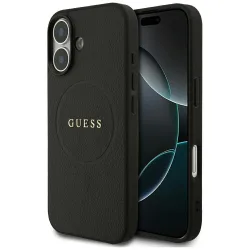 Custodia MagSafe per Apple iPhone 17, Guess, Grained Gold Ring, Nera