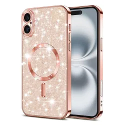 Custodia MagSafe per Apple iPhone 16, Techsuit, Luxury Glitter, Rosa Dorato