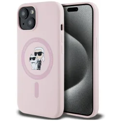 Custodia MagSafe per Apple iPhone 15, Karl Lagerfeld, Silicone Karl & Choupette, Rosa