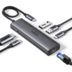 Hub USB-C UGREEN CM512 (45000), 2 x USB-A 3.2 - 2 x USB-C - 1 X HDMI - 1 x RJ45, Grigio