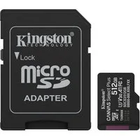 Scheda di Memoria microSDXC Kingston Canvas Select Plus Android A1, 512Gb, Classe 10 / UHS-1 U3, Con Adattatore SDCS3/512GB