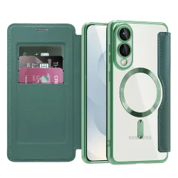 Custodia MagSafe per Samsung Galaxy S25 Edge S937, Techsuit, SmartMag Book, Verde