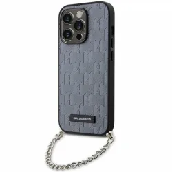 Custodia per Apple iPhone 14 Pro Max, Karl Lagerfeld, Saffiano Monogram Chain, Argento