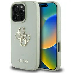 Custodia per Apple iPhone 16 Pro Max, Guess, Grained Big 4G Logo Small Classic Logo, Verde
