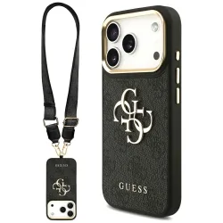 Custodia per Apple iPhone 17 Pro, Guess, Big 4G Classic Logo with Big Strap, Nera