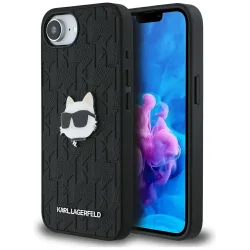 Custodia per Apple iPhone 17e / 16e, Karl Lagerfeld, Monogram Choupette's Head, Nera