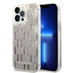 Custodia per Apple iPhone 14 Pro Max, Karl Lagerfeld, Liquid Glitter Monogram, Argento