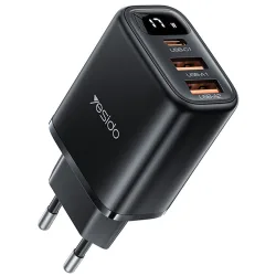 Caricabatterie Rete Yesido YC67 Display, 17W, 2.4A, 1 x USB-C - 2 x USB-A, Nero