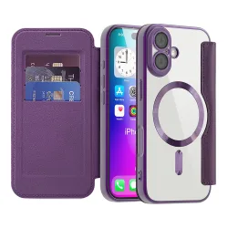 Custodia MagSafe per Apple iPhone 17, Techsuit, SmartMag Book, Viola