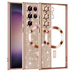 Custodia MagSafe per Samsung Galaxy S23 Ultra S918, Techsuit, Luxury Glitter, Rosa Dorato