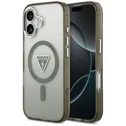 Custodia MagSafe per Apple iPhone 17, Guess, Logo Triangolo Gradiente IML, Cachi Argentato