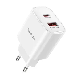 Caricabatterie Rete Yesido YC02E, 20W, 3A, 1 x USB-A - 1 x USB-C, Bianco