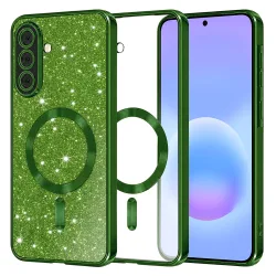 Custodia MagSafe per Samsung Galaxy A57 5G, Techsuit, Luxury Glitter, Verde Scuro