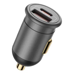 Caricabatterie Auto Blueo, 35W, 3A, 1 x USB-A - 1 x USB-C, Grigio