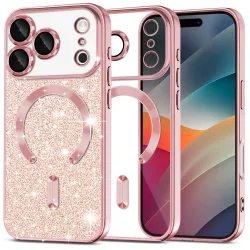Custodia MagSafe per Apple iPhone 17 Pro, Techsuit, Luxury Glitter, Rosa Dorato