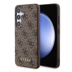 Custodia per Samsung Galaxy S24+ S926, Guess, 4G Metal Gold Logo, Marrone