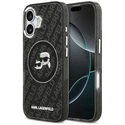 Custodia MagSafe per Apple iPhone 17, Karl Lagerfeld, Glitter Karl & Choupette Head, Nera
