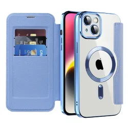 Custodia MagSafe per Apple iPhone 14 Plus, Techsuit, SmartMag Book, Blu