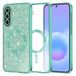 Custodia MagSafe per Samsung Galaxy A57 5G, Techsuit, Luxury Glitter, Verde Chiaro