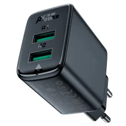 Caricabatterie Rete Acefast A33, 18W, 3A, 2 x USB-A, Nero