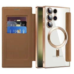 Custodia MagSafe per Samsung Galaxy S23 Ultra S918, Techsuit, SmartMag Book, Marrone