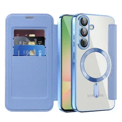 Custodia MagSafe per Samsung Galaxy A57 5G, Techsuit, SmartMag Book, Blu
