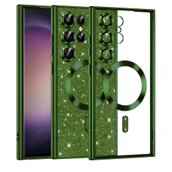 Custodia MagSafe per Samsung Galaxy S23 Ultra S918, Techsuit, Luxury Glitter, Verde Scuro