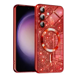 Custodia MagSafe per Samsung Galaxy S23 FE S711, Techsuit, Luxury Glitter, Rossa
