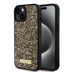 Custodia per Apple iPhone 15, Guess, Rhinestone Metal Logo, Gialla