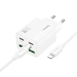 Caricabatterie da Rete con Cavo Lightning HOCO N55, 20W, 3A, 2 x USB-A - 2 x USB-C, Bianco