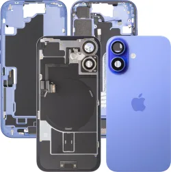 Copertura Batteria Apple iPhone 16, Con Scocca Centrale, Parti Complete, Blu (Ultramarine), Swap Premium