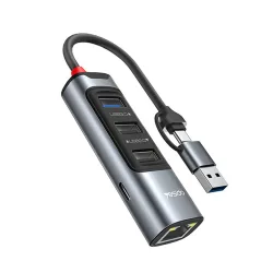 Hub USB / USB-C Yesido HB21, 5in1, Grigio