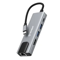 Hub USB-C Techsuit H1 NetBridge, 5in1, Grigio