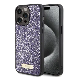Custodia per Apple iPhone 15 Pro, Guess, Rhinestone Metal Logo, Viola