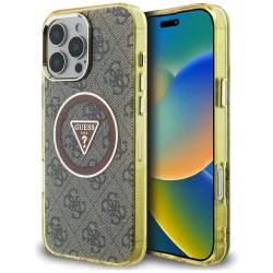 Custodia MagSafe per Apple iPhone 16 Pro, Guess, IML Glitter 4G Circle Triangle, Marrone