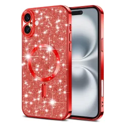 Custodia MagSafe per Apple iPhone 16, Techsuit, Luxury Glitter, Rossa