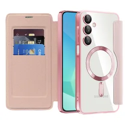 Custodia MagSafe per Samsung Galaxy A16 5G A166 / A16 4G A165, Techsuit, SmartMag Book, Rosa